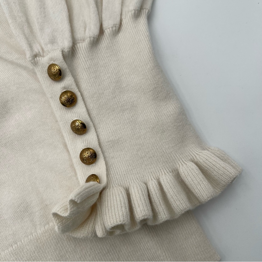 Lauren Ralph Lauren Button Cuff Sweater Women’s Large Ivory V-Neck Knit Cotton - Picture 8 of 10